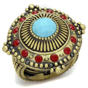 LO3890 - Antique Copper Brass Ring with Synthetic Turquoise in Turquoise