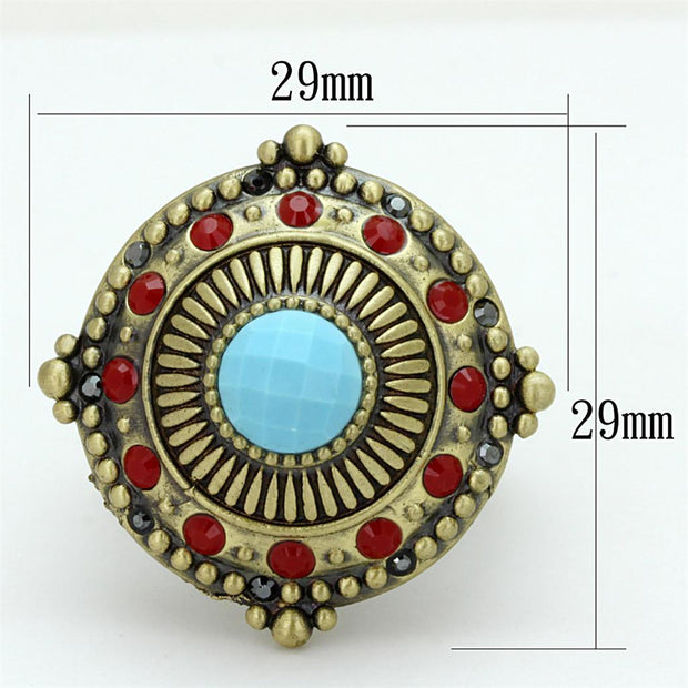 LO3890 - Antique Copper Brass Ring with Synthetic Turquoise in Turquoise