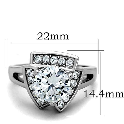 TK1528 - High polished (no plating) Stainless Steel Ring with AAA Grade CZ  in Clear