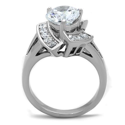 TK1528 - High polished (no plating) Stainless Steel Ring with AAA Grade CZ  in Clear