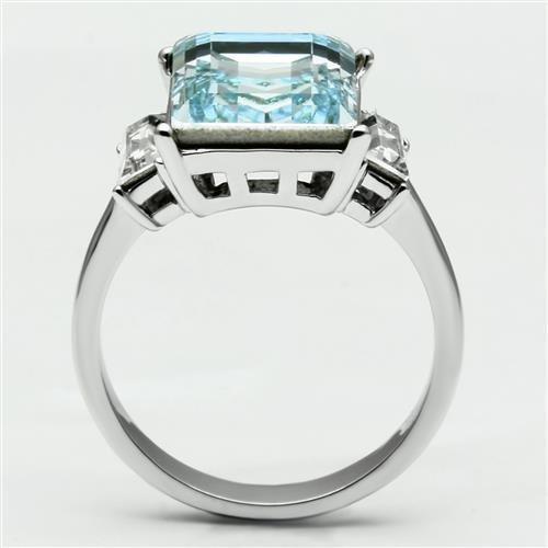TK1862 - High polished (no plating) Stainless Steel Ring with Top Grade Crystal  in Sea Blue