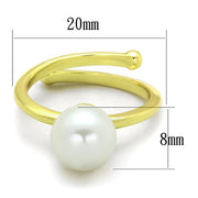 LO3656 - Gold Brass Ring with Synthetic Pearl in White