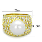 LO3385 - Gold Brass Ring with Synthetic Pearl in White
