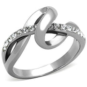 TK1341 - High polished (no plating) Stainless Steel Ring with Top Grade Crystal  in Clear