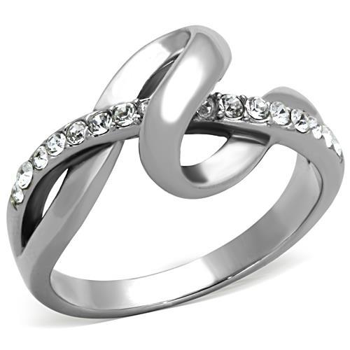 TK1341 - High polished (no plating) Stainless Steel Ring with Top Grade Crystal  in Clear