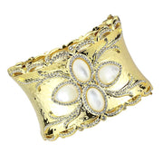 LO4285 - Gold Brass Bangle with Synthetic  in White
