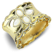 LO4285 - Gold Brass Bangle with Synthetic  in White