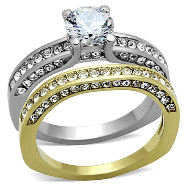 TK1284 - Two-Tone IP Gold (Ion Plating) Stainless Steel Ring with AAA Grade CZ  in Clear