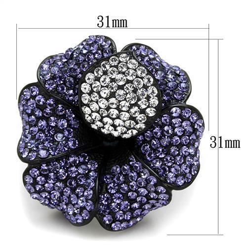 TK1618 - IP Black(Ion Plating) Stainless Steel Ring with Top Grade Crystal  in Tanzanite