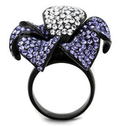 TK1618 - IP Black(Ion Plating) Stainless Steel Ring with Top Grade Crystal  in Tanzanite