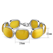 LOS763 - Rhodium 925 Sterling Silver Bracelet with Synthetic Cat Eye in Topaz