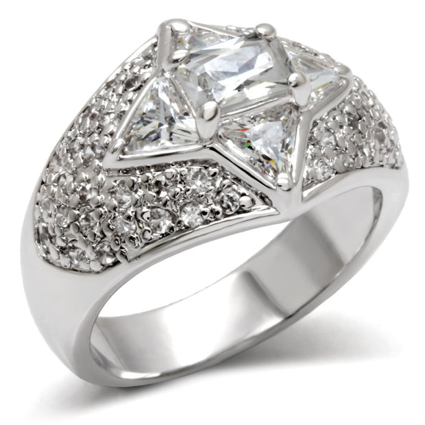 LOA477 - High-Polished 925 Sterling Silver Ring with AAA Grade CZ  in Clear