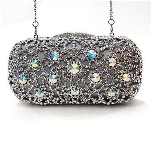 LO2364 - Imitation Rhodium White Metal Clutch with Top Grade Crystal  in White