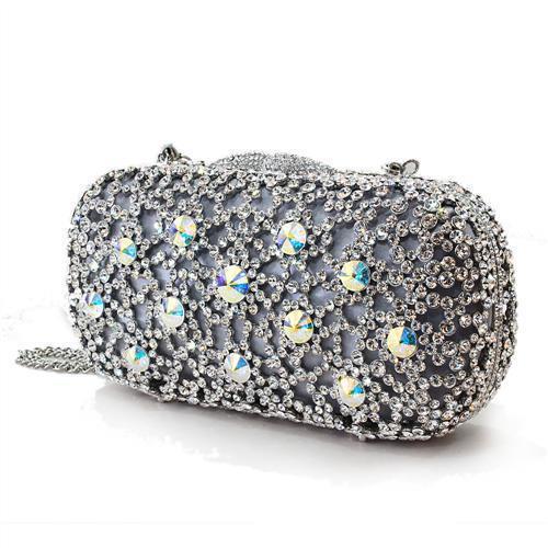 LO2364 - Imitation Rhodium White Metal Clutch with Top Grade Crystal  in White