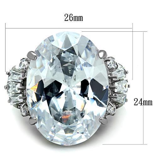 TK1747 - High polished (no plating) Stainless Steel Ring with AAA Grade CZ  in Clear
