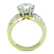 TK1547 - Two-Tone IP Gold (Ion Plating) Stainless Steel Ring with AAA Grade CZ  in Clear