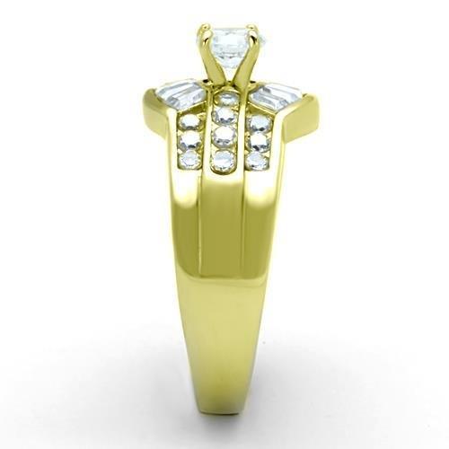 TK10528G - IP Gold(Ion Plating) Stainless Steel Ring with AAA Grade CZ  in Clear