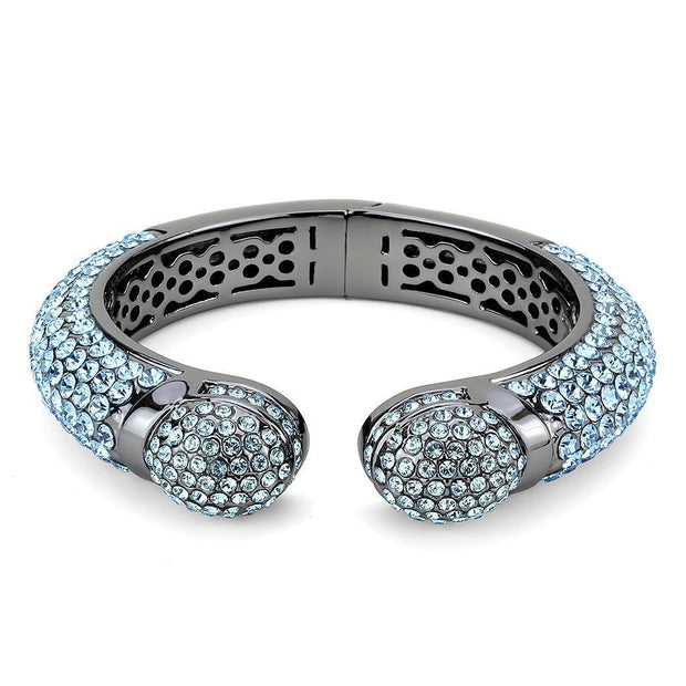 LO4289 - TIN Cobalt Black Brass Bangle with Top Grade Crystal  in Sea Blue