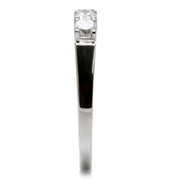 TK047 - High polished (no plating) Stainless Steel Ring with AAA Grade CZ  in Clear