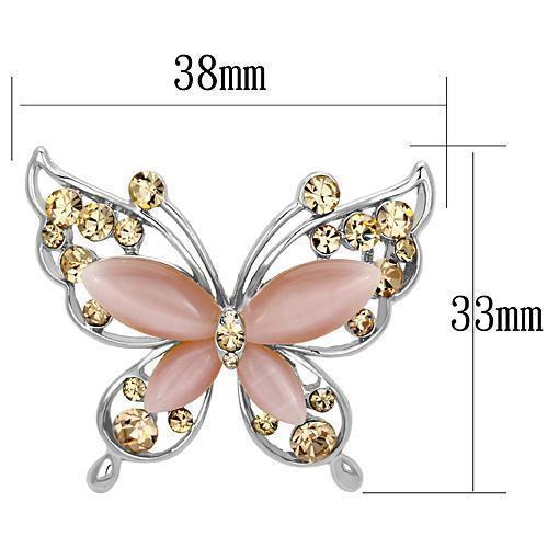 LO2805 - Imitation Rhodium White Metal Brooches with Synthetic Cat Eye in Light Rose