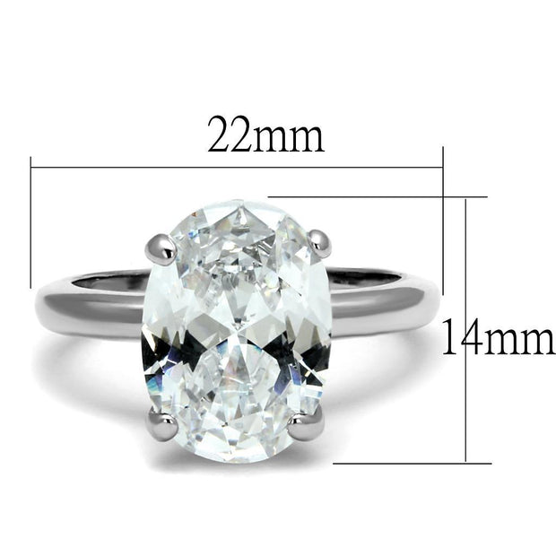 LO4124 - Rhodium Brass Ring with AAA Grade CZ  in Clear