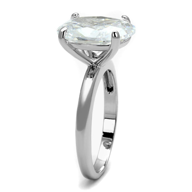 LO4124 - Rhodium Brass Ring with AAA Grade CZ  in Clear