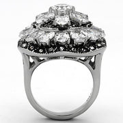 TK1016 - High polished (no plating) Stainless Steel Ring with AAA Grade CZ  in Clear