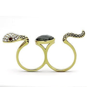 TK1036 - IP Gold(Ion Plating) Stainless Steel Ring with Synthetic Glass Bead in Black Diamond