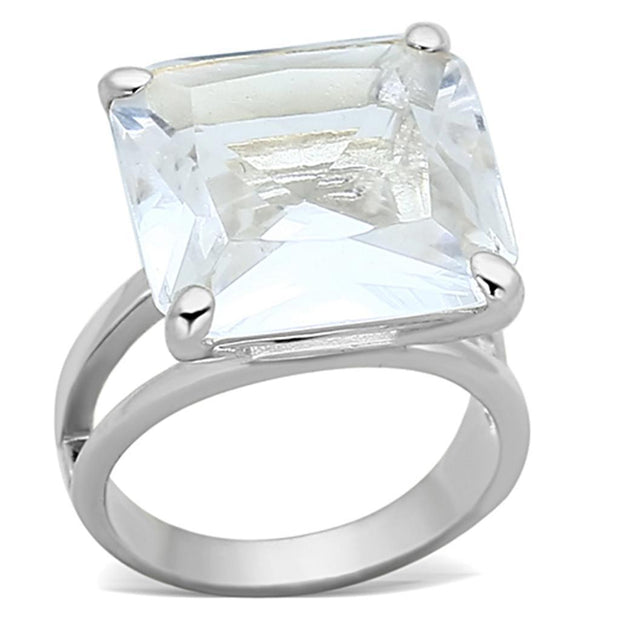 LOAS949 - Silver 925 Sterling Silver Ring with Synthetic Synthetic Glass in Clear