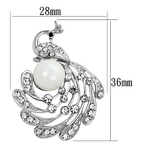 LO2777 - Imitation Rhodium White Metal Brooches with Synthetic Pearl in White