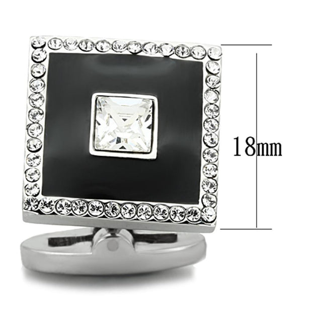 TK1242 - High polished (no plating) Stainless Steel Cufflink with Top Grade Crystal  in Clear