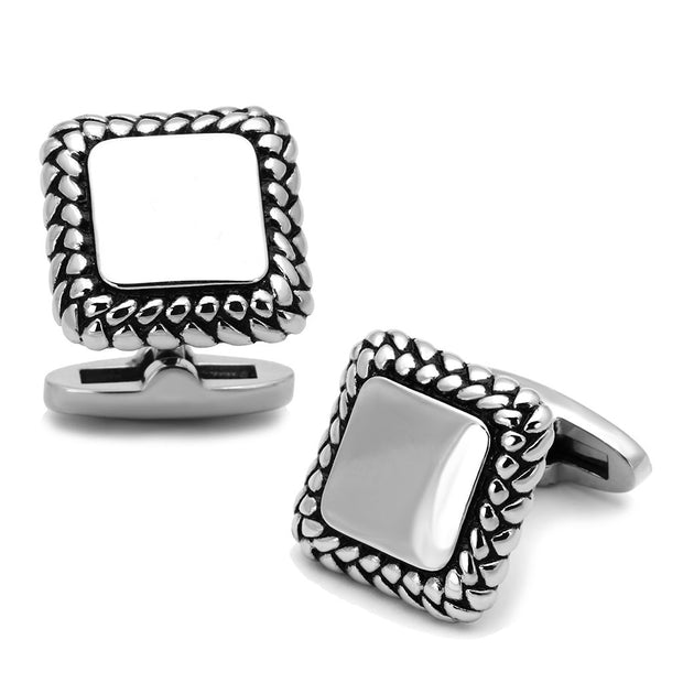 TK1246 - High polished (no plating) Stainless Steel Cufflink with Epoxy  in Jet
