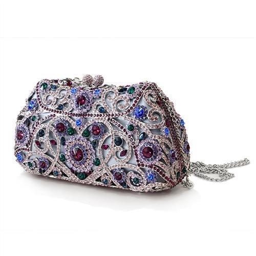 LO2379 - Imitation Rhodium White Metal Clutch with Top Grade Crystal  in Multi Color