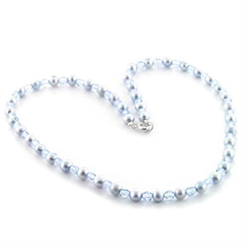 LO733 -  Stone Necklace with Synthetic Pearl in Light Sapphire