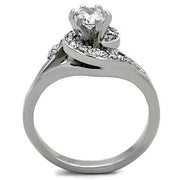 TK1529 - High polished (no plating) Stainless Steel Ring with AAA Grade CZ  in Clear