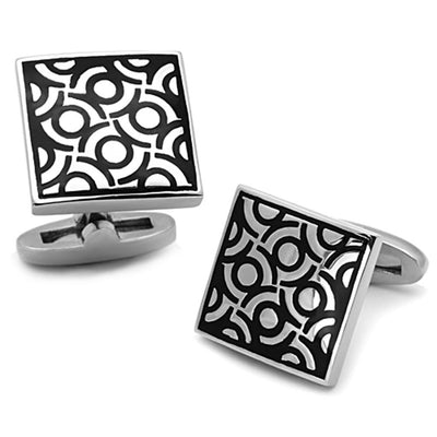 TK1271 - High polished (no plating) Stainless Steel Cufflink with Epoxy  in Jet