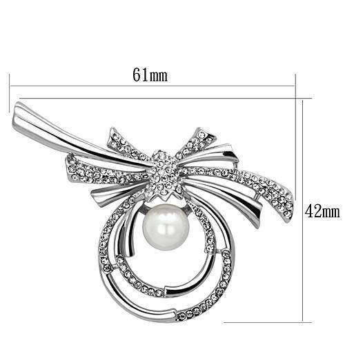 LO2938 - Imitation Rhodium White Metal Brooches with Synthetic Pearl in White