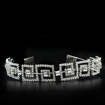 LO2116 - Imitation Rhodium Brass Tiaras & Hair Clip with Top Grade Crystal  in Clear