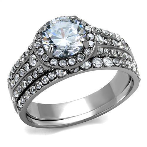 TK2476 - High polished (no plating) Stainless Steel Ring with AAA Grade CZ  in Clear