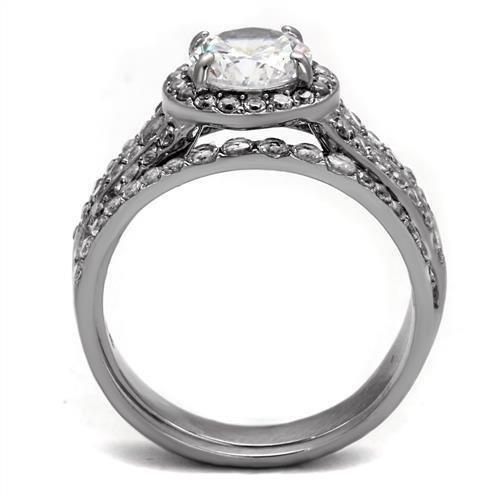 TK2476 - High polished (no plating) Stainless Steel Ring with AAA Grade CZ  in Clear