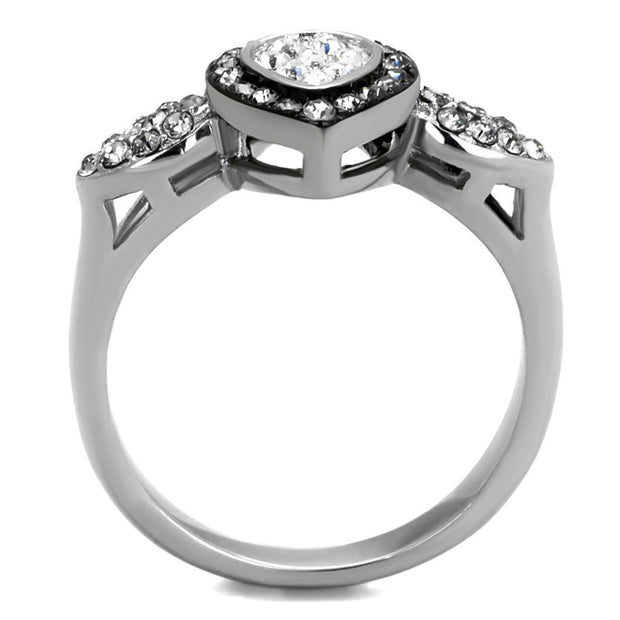 TK2136 - Two-Tone IP Black Stainless Steel Ring with Top Grade Crystal  in Black Diamond