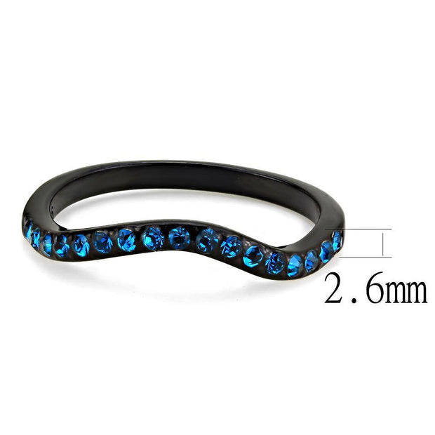 TK3557 - IP Black(Ion Plating) Stainless Steel Ring with Top Grade Crystal  in Blue Zircon