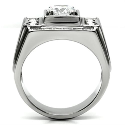TK593 - High polished (no plating) Stainless Steel Ring with AAA Grade CZ  in Clear