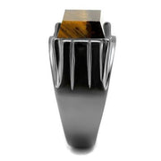 TK3001 - IP Light Black  (IP Gun) Stainless Steel Ring with Synthetic Tiger Eye in Topaz