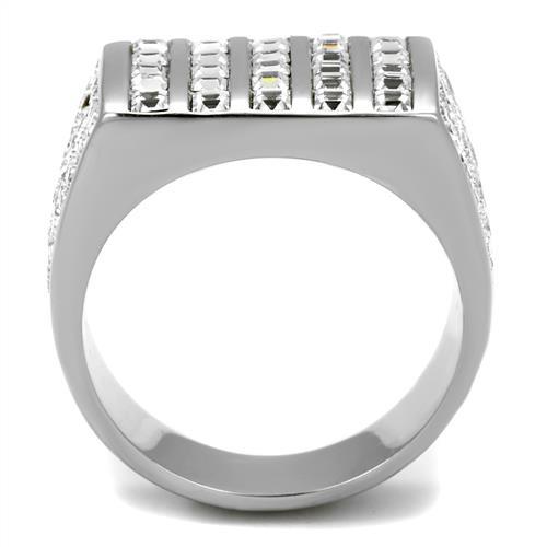 TK2219 - High polished (no plating) Stainless Steel Ring with Top Grade Crystal  in Clear
