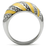 TK506 - High polished (no plating) Stainless Steel Ring with Top Grade Crystal  in Clear