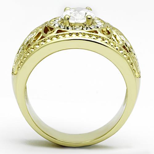 TK868 - IP Gold(Ion Plating) Stainless Steel Ring with AAA Grade CZ  in Clear
