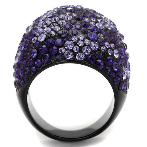 TK2358 - IP Black(Ion Plating) Stainless Steel Ring with Top Grade Crystal  in Tanzanite