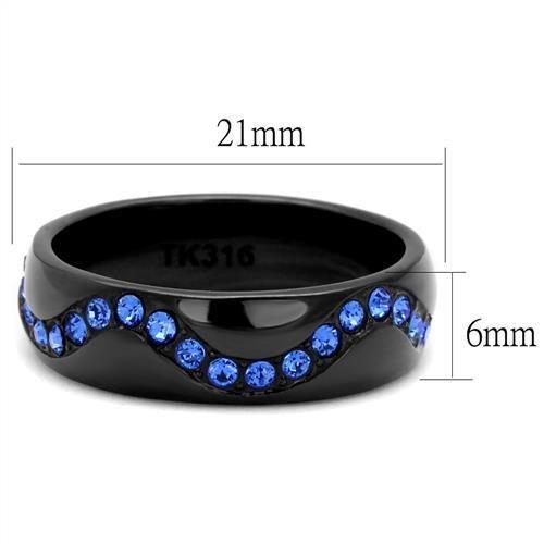TK2550 - IP Black(Ion Plating) Stainless Steel Ring with Top Grade Crystal  in Sapphire