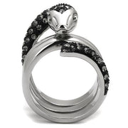 TK2511 - Two-Tone IP Black (Ion Plating) Stainless Steel Ring with Top Grade Crystal  in Black Diamond